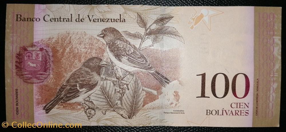 Venezuela P-093k 100 Bolivares 2015 billet amerique du sud venezuela p 093k 100 bolivares 2015