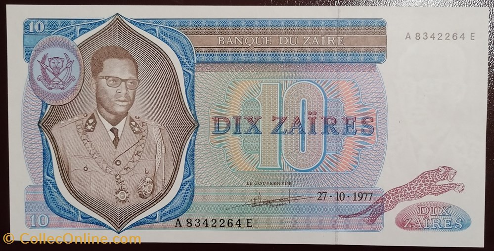 billet afrique zaire p 023b 10 zaires 1977