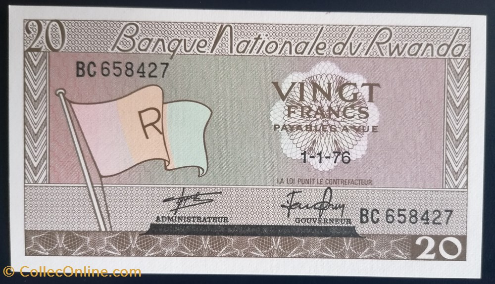 Rwanda P-006e 20 francs 1976 billet afrique rwandum rwanda p 006e 20 francs 1976