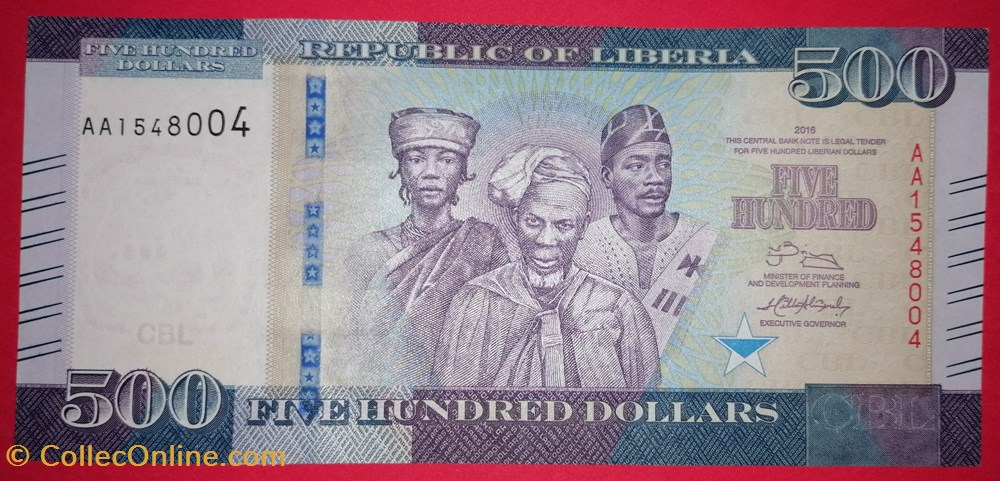 Liberia P-036a 500 Dollars 2016 billets afrique liberia p 036a 500 dollars 2016