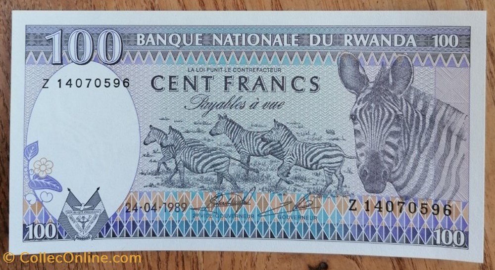 Rwanda P-019a 100 francs 1989 billet afrique rwandum rwanda p 019a 100 francs 1989