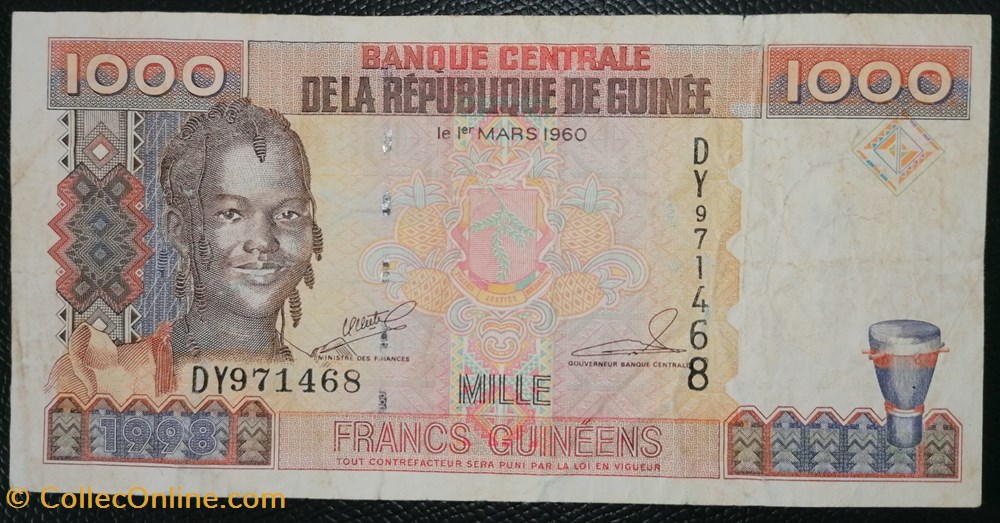 billet afrique guinee p 037 1000 francs guineens 1998