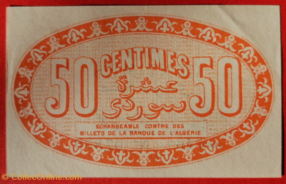 billet afrique algerie chambre de commerce alger jp 137 05 50 centimes 1915