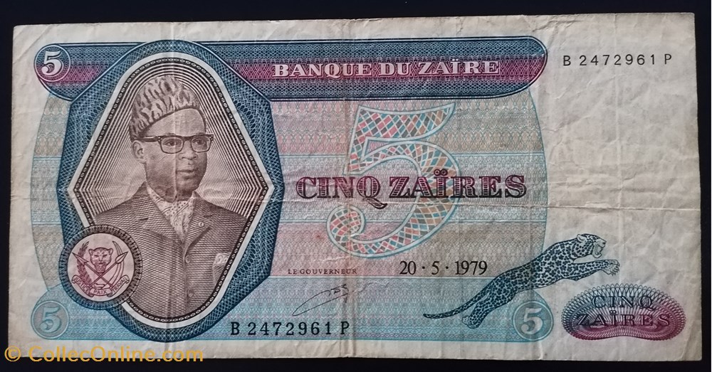 billet afrique zaire p 022a 5 zaires 1979