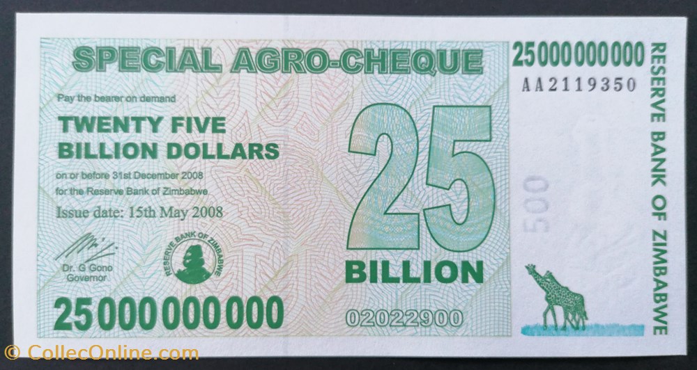 billet afrique zimbabwe p 062 25 billion dollars 2008