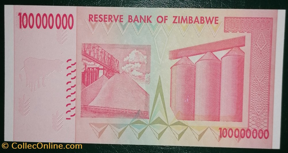 billet afrique zimbabwe p 080a 100 million dollars 2008