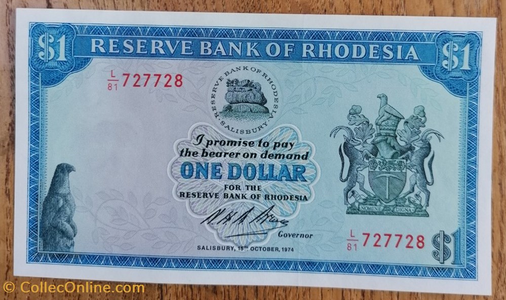 billet afrique zimbabwe rhodesie 1 dollar 1974