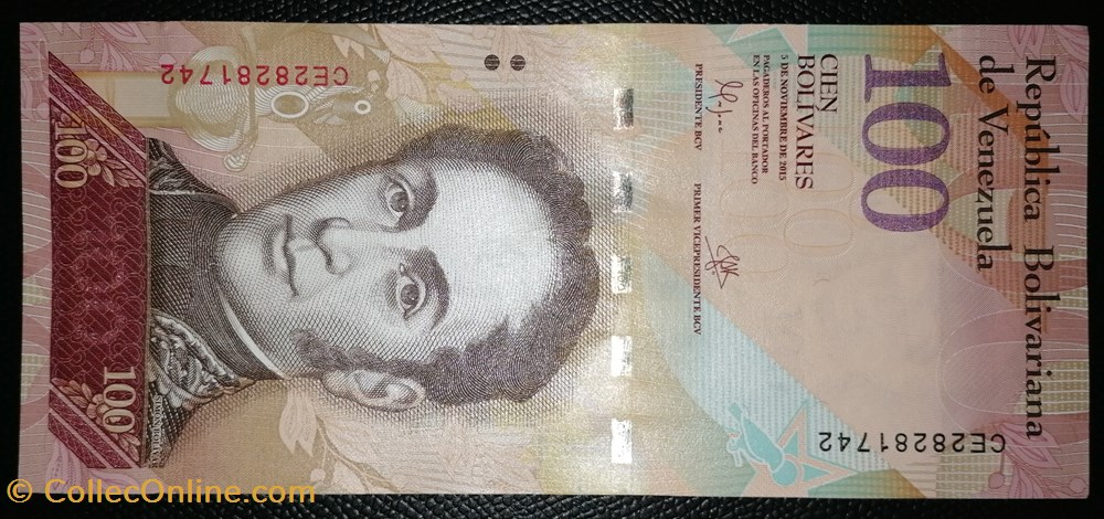 Venezuela P-093k 100 Bolivares 2015 billet amerique du sud venezuela p 093k 100 bolivares 2015