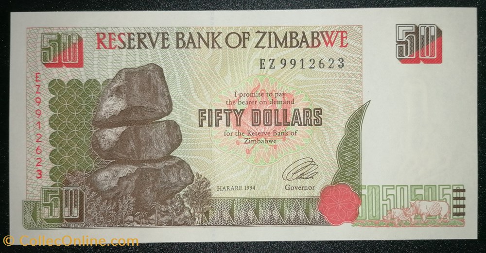 Zimbabwe P-008a 50 dollars 1994 billets afrique zimbabwe p 008a 50 dollars 1994