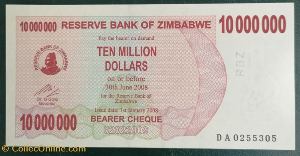 billet afrique zimbabwe p 055b 10 000 000 dollars 2008