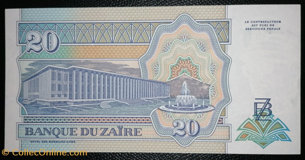 Zaïre P-056 20 nouveaux zaïres 1993 billet afrique zaire p 056 20 nouveaux zaires 1993
