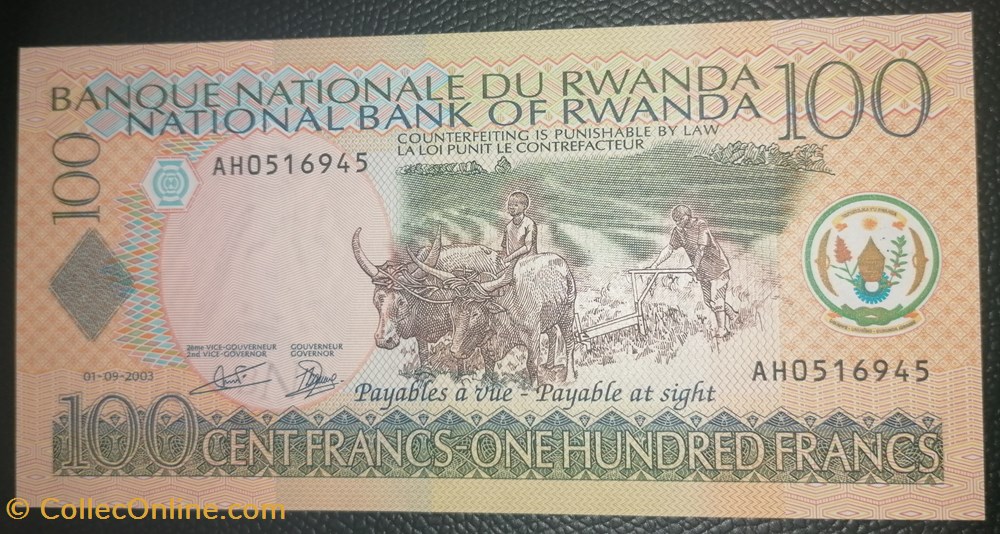 Rwanda P-029b 100 francs 2003 billet afrique rwandum rwanda p 029b 100 francs 2003
