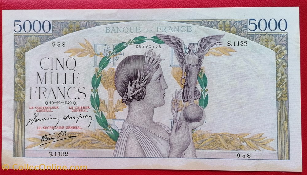 France P-097c 5000 francs Victoire impression à plat 1942 billets europe france p 097c 5000 francs victoire impression a plat 1942
