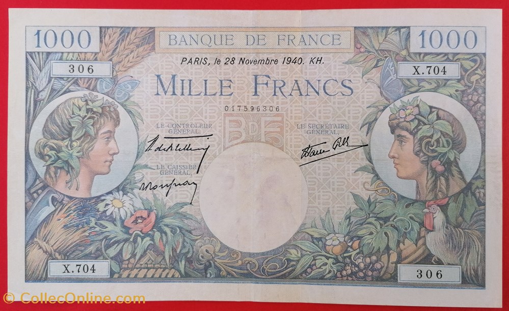 France P-096a.1 1000 francs commerce et industrie 1940 billet europe france p 096a 1 1000 francs commerce et industrie 1940