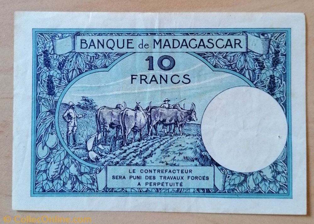 Madagascar P-036a.2 10 francs ND 1937 billet afrique madagascar p 036a 2 10 francs nd 1937