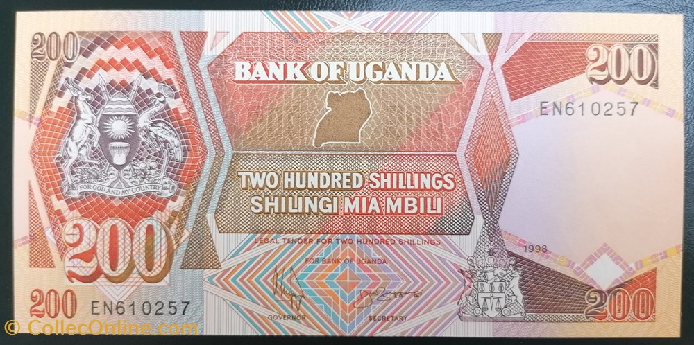 Ouganda P-032b.5 200 shillings 1998 billets afrique ouganda p 032b 5 200 shillings 1998