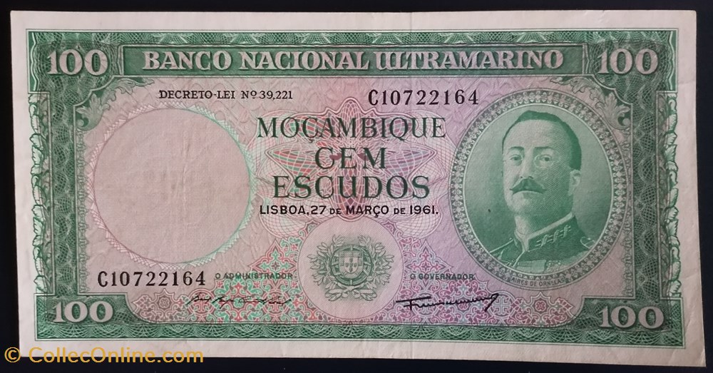 Mozambique P-109b.1 100 escudos mozambicains 1961 billet afrique mozambique p 109b 1 100 escudos mozambicains 1961