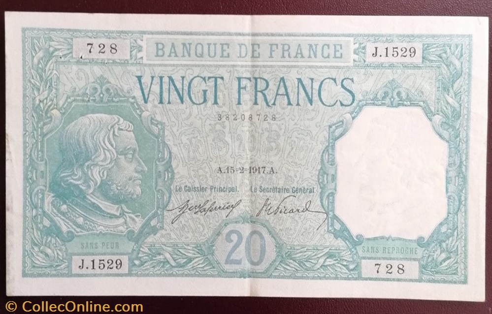 France P-074a 20 francs Bayard 1917 billet europe france p 074a 20 francs bayard 1917