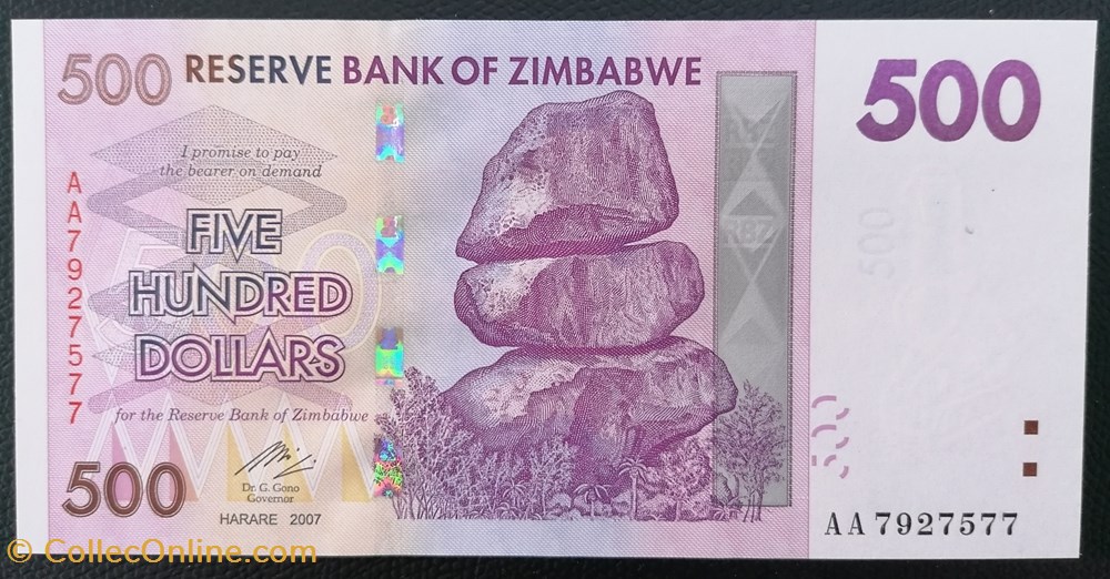 billet afrique zimbabwe p 070 500 dollars 2007