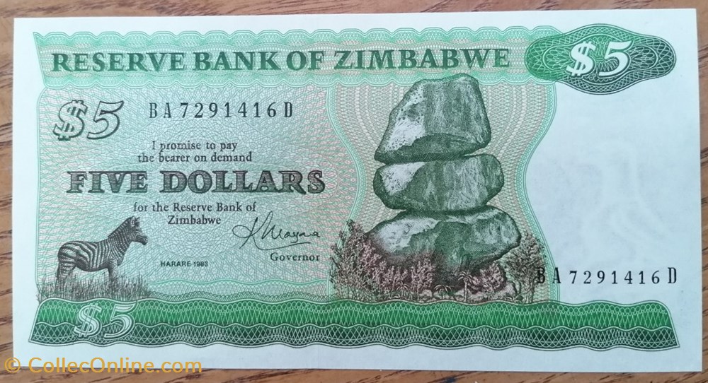 billet afrique zimbabwe p 002c 5 dollars 1983