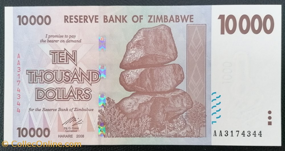 billet afrique zimbabwe p 072 10 000 dollars 2008
