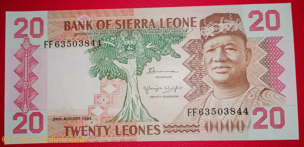 billets afrique guinee sierra leone p 014b 20 leones 1984