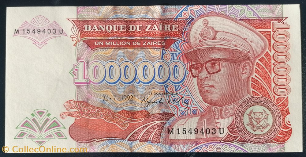 billet afrique zaire p 044a 1 000 000 zaires 1992