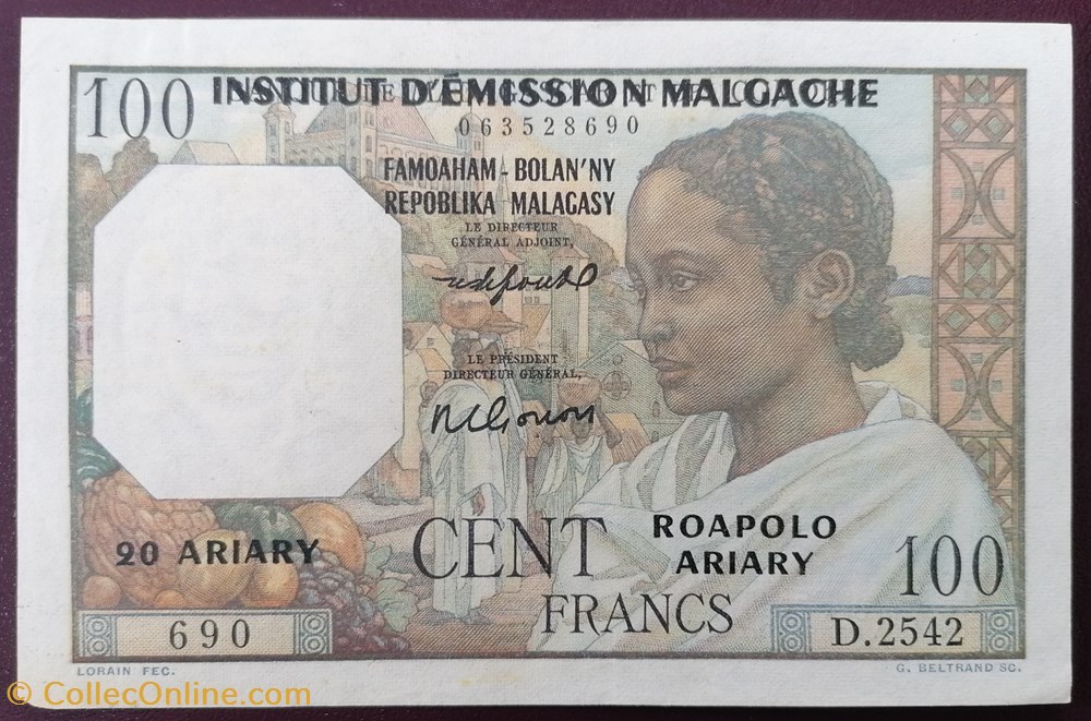 Madagascar P-046b 100 francs 1950 billet afrique madagascar p 046b 100 francs 1950