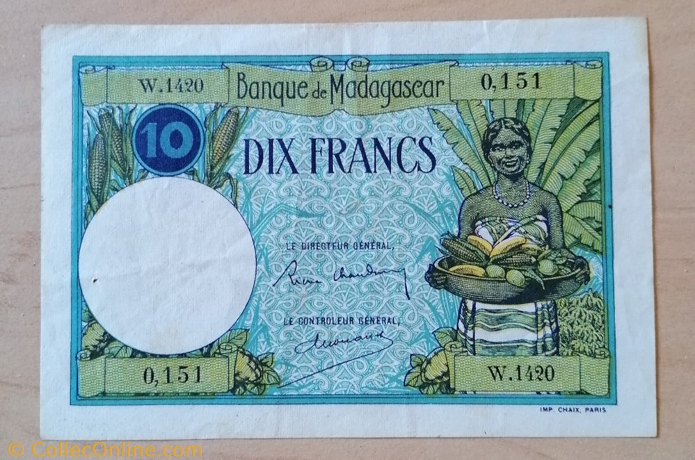 Madagascar P-036a.2 10 francs ND 1937 billet afrique madagascar p 036a 2 10 francs nd 1937
