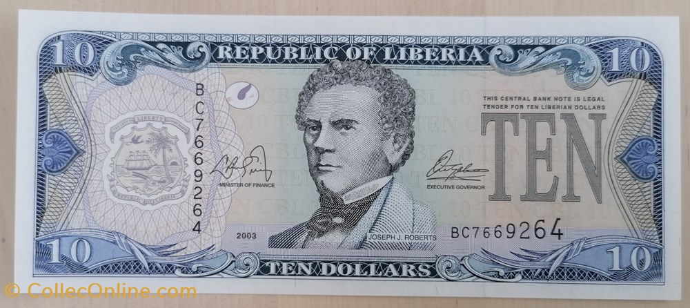 billets afrique liberia p 027a 10 dollars 2003