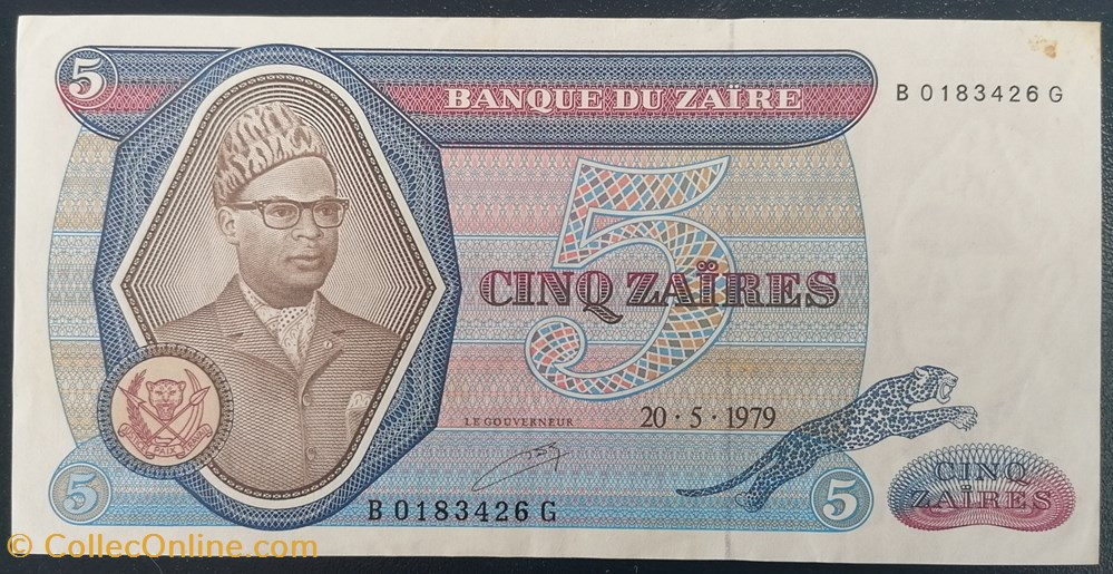 billet afrique zaire p 022a 5 zaires 1979