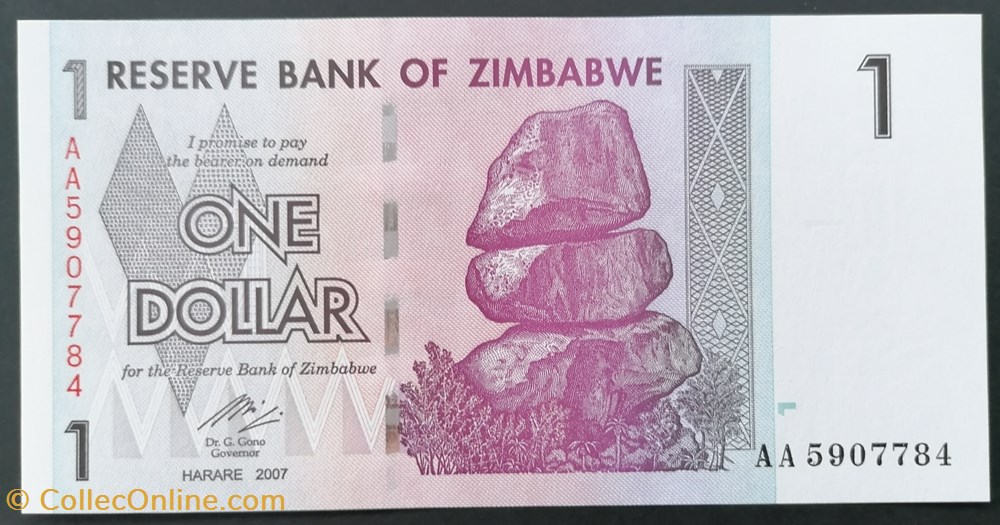 billet afrique zimbabwe p 065 1 dollar 2007