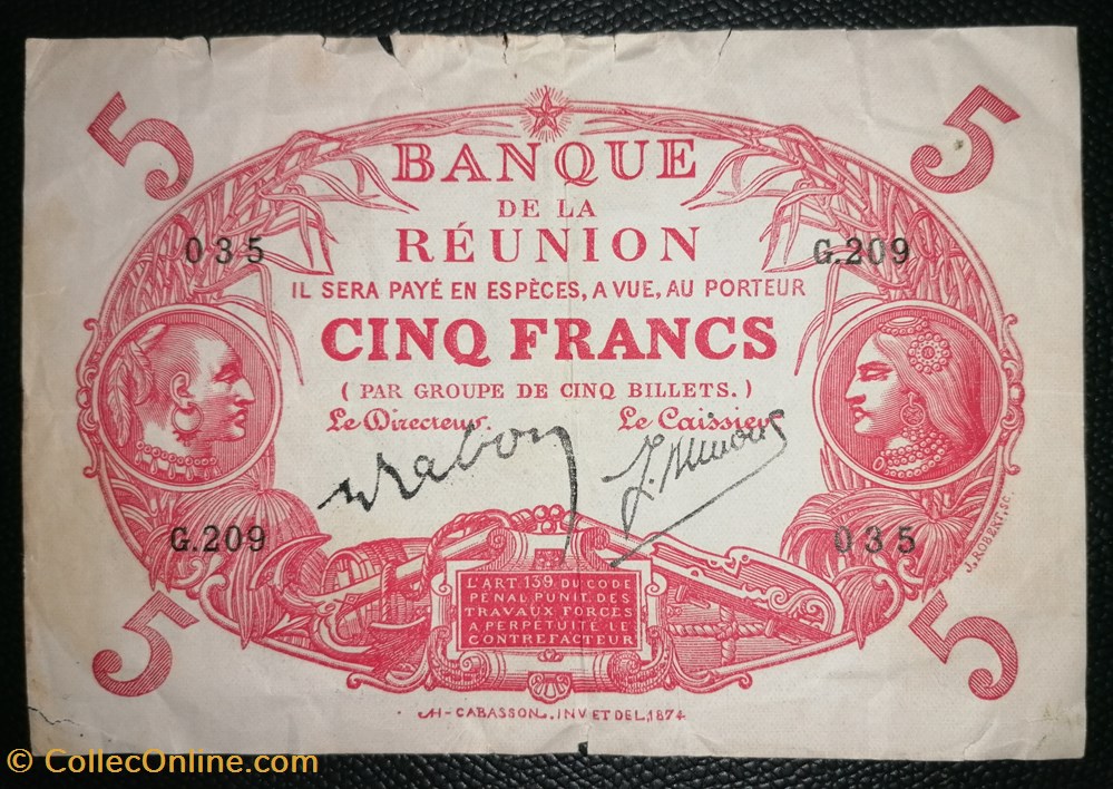 Ile de la réunion P-014a.3 5 francs "Law" Cabasson rouge billet ile de la reunion p 014a 3 5 francs law cabasson rouge