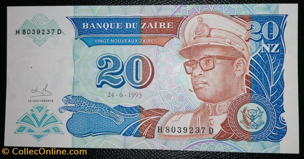 Zaïre P-056 20 nouveaux zaïres 1993 billet afrique zaire p 056 20 nouveaux zaires 1993
