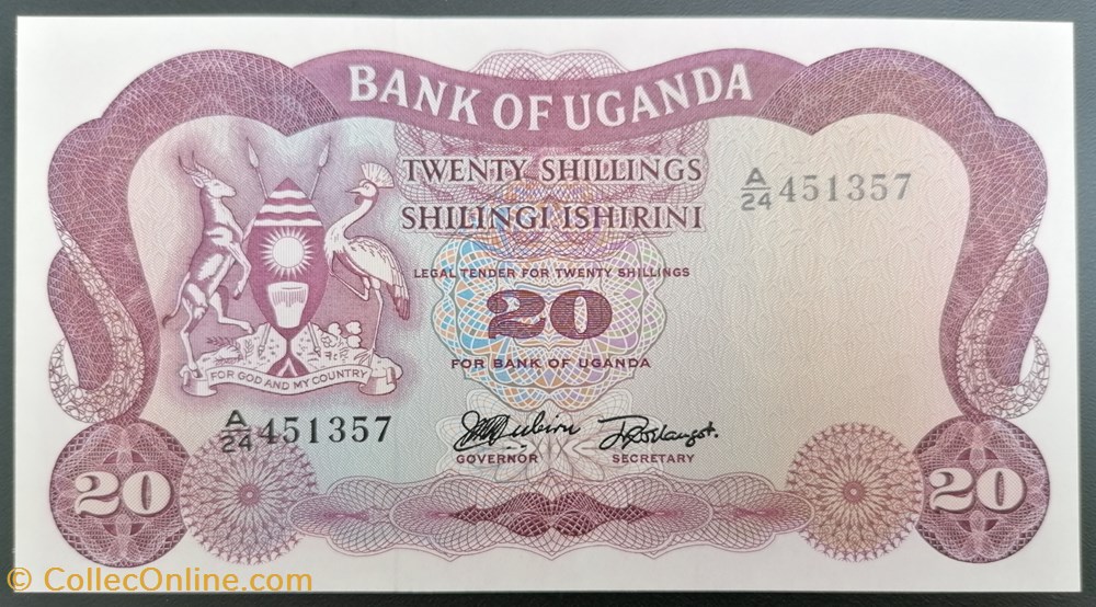 Ouganda P-003a 20 shillings ND 1966 billets afrique ouganda p 003a 20 shillings nd 1966