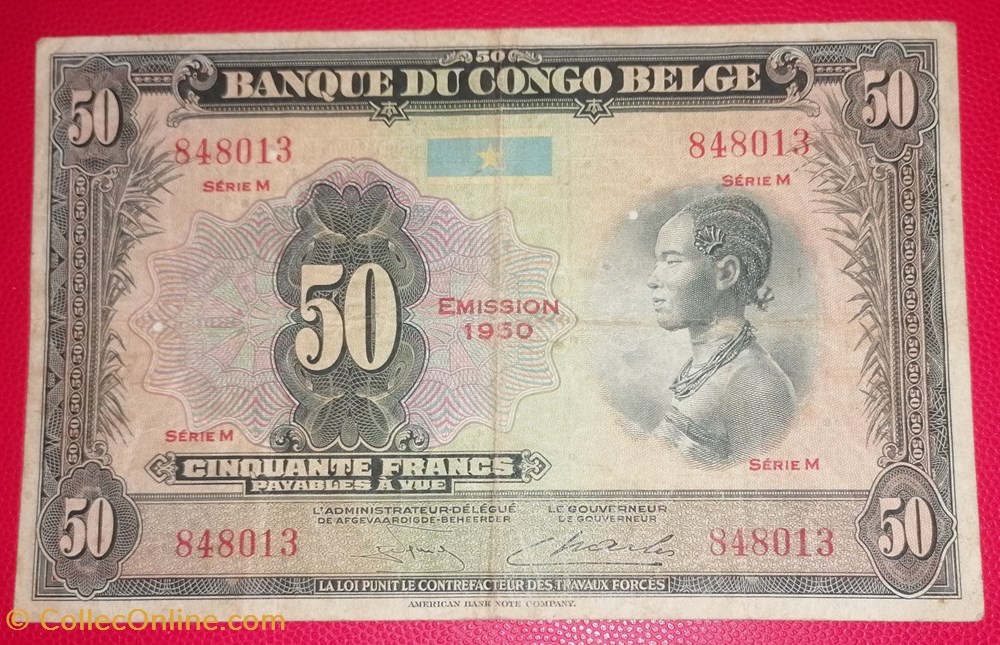 Congo Belge P-016h 50 francs 1950 billets afrique congo belge p 016h 50 francs 1950