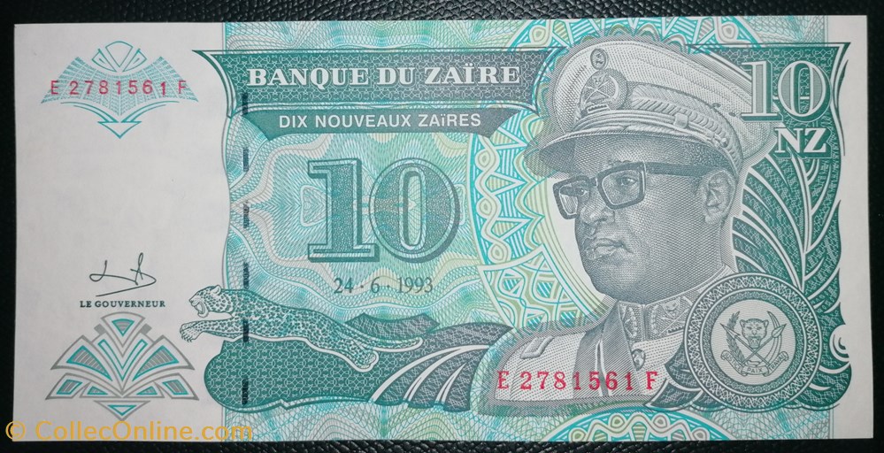 Zaïre P-055 10 nouveaux zaïres 1993 billet afrique zaire p 055 10 nouveaux zaires 1993
