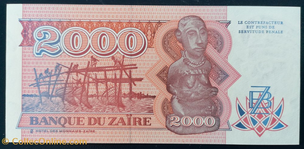 billet afrique zaire p 036 2 000 zaires 1991