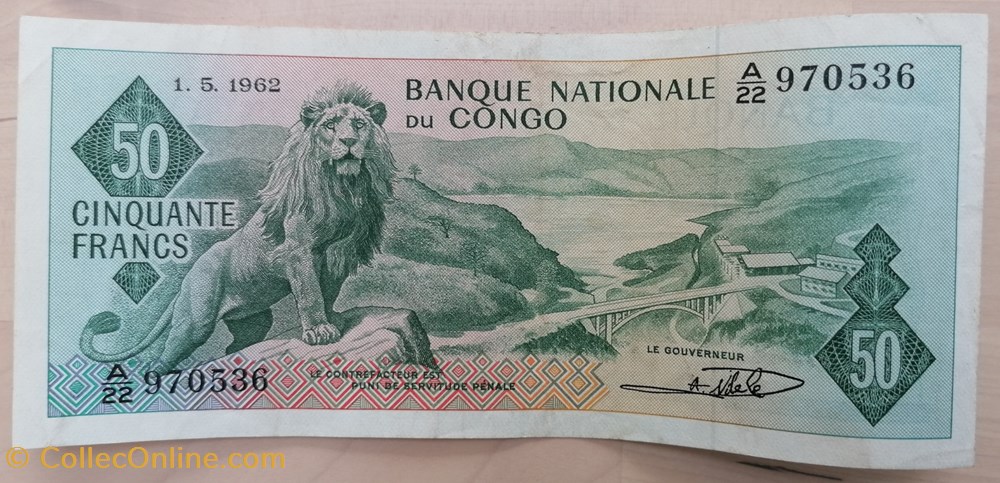Congo (république) P-005a.7 50 francs 1962 billets afrique democratique du congo republique p 005a 7 50 francs 1962