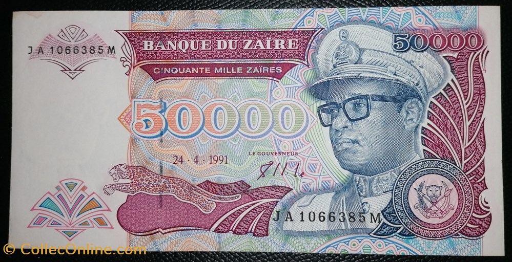 billet afrique zaire p 040 50 000 zaires 1991