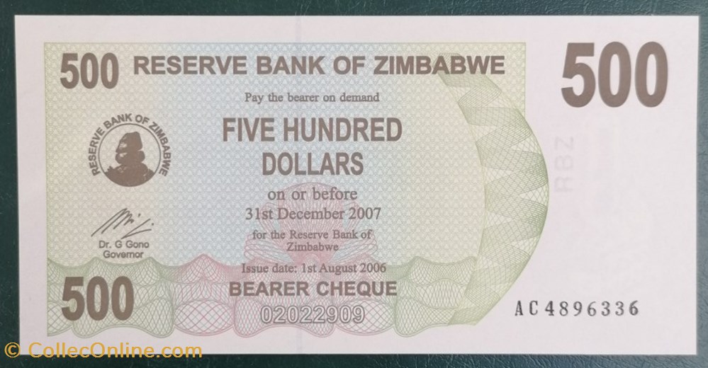 billet afrique zimbabwe p 043 500 dollars 2007