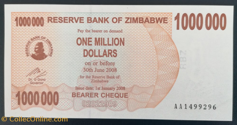 billet afrique zimbabwe p 053 1 million dollars 2008