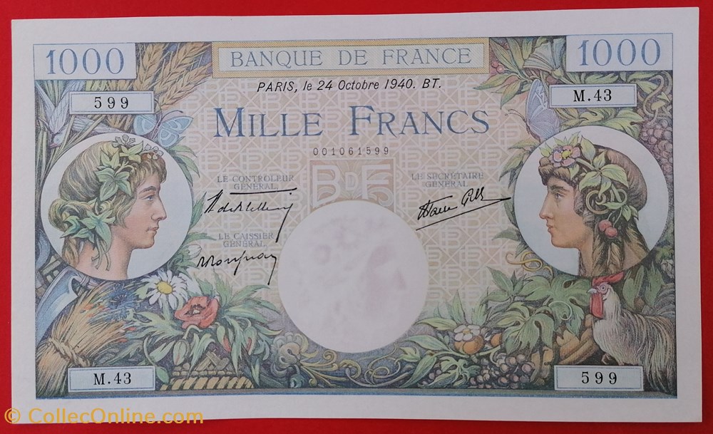 France P-096a.1 1000 francs commerce et industrie 1940 billet europe france p 096a 1 1000 francs commerce et industrie 1940