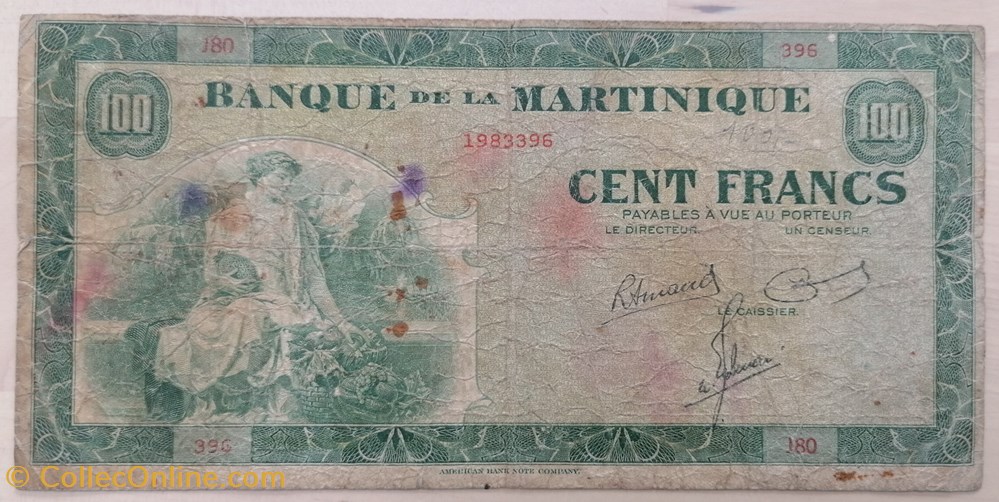 Martinique P-019 100 francs 1945 billets amerique centrale et caraibes martinique p 019 100 francs 1945