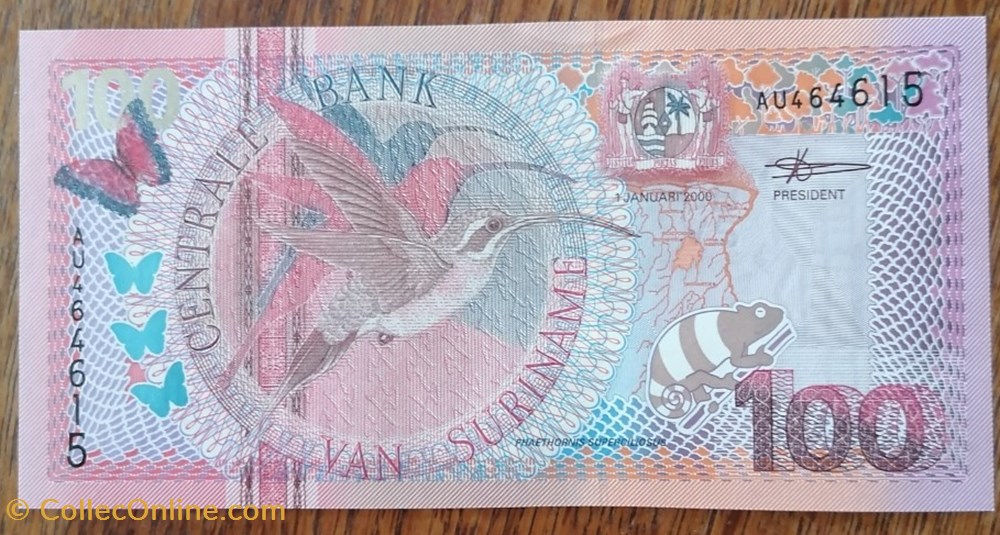 100 Gulden Surinam 2000 billet amerique du sud suriname 100 gulden surinam 2000