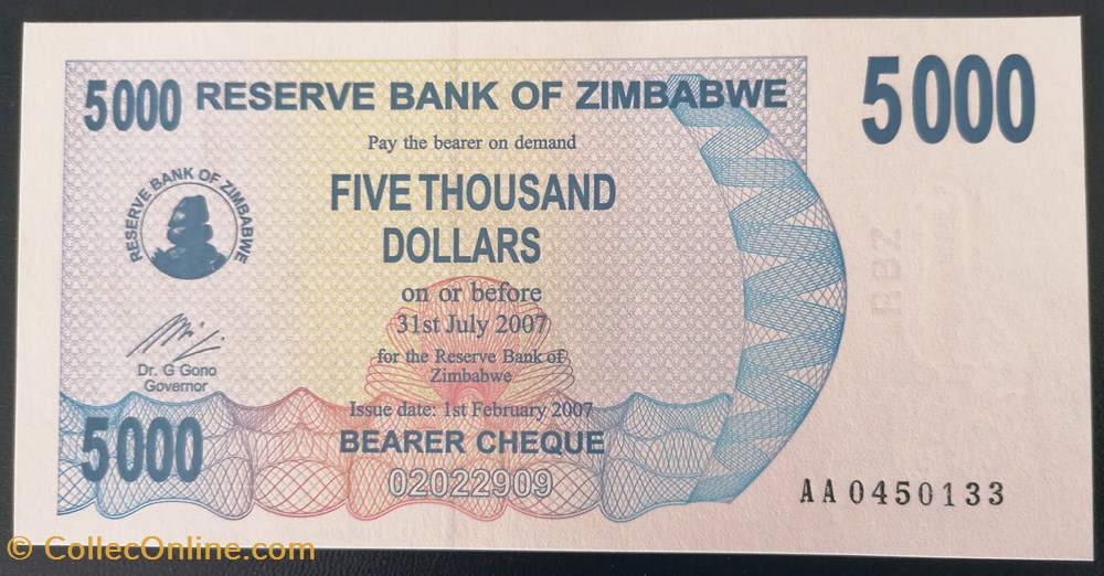 billet afrique zimbabwe p 045 10 000 dollars 2007