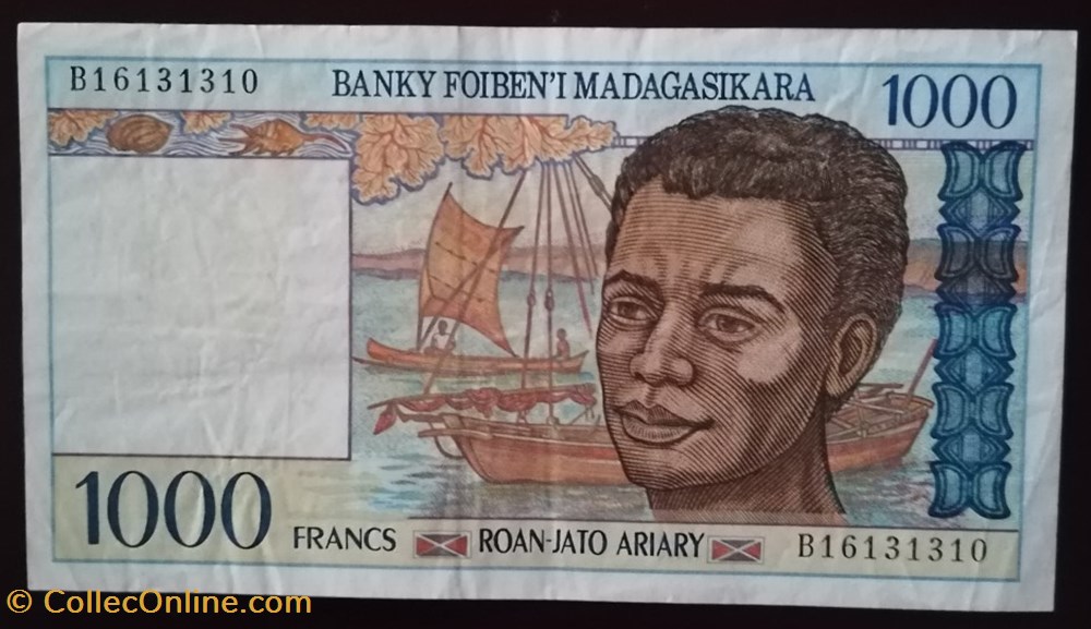 Madagascar P-076b 1000 francs 1995 billet afrique madagascar p 076b 1000 francs 1995
