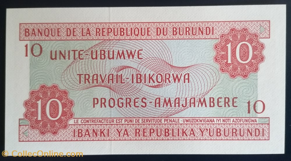 Burundi P-020b 10 francs 1970 billet afrique burundi p 020b 10 francs 1970