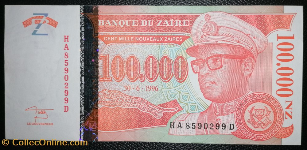 Zaïre P-076 100 000 nouveaux zaïres 1996 billet afrique zaire p 076 100 000 nouveaux zaires 1996