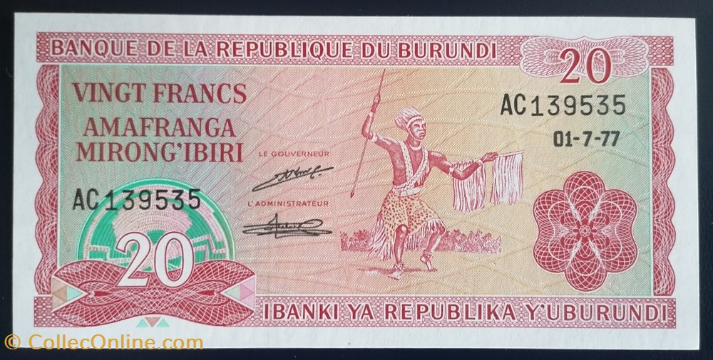 billet afrique burundi p 027a 1 20 francs 1977